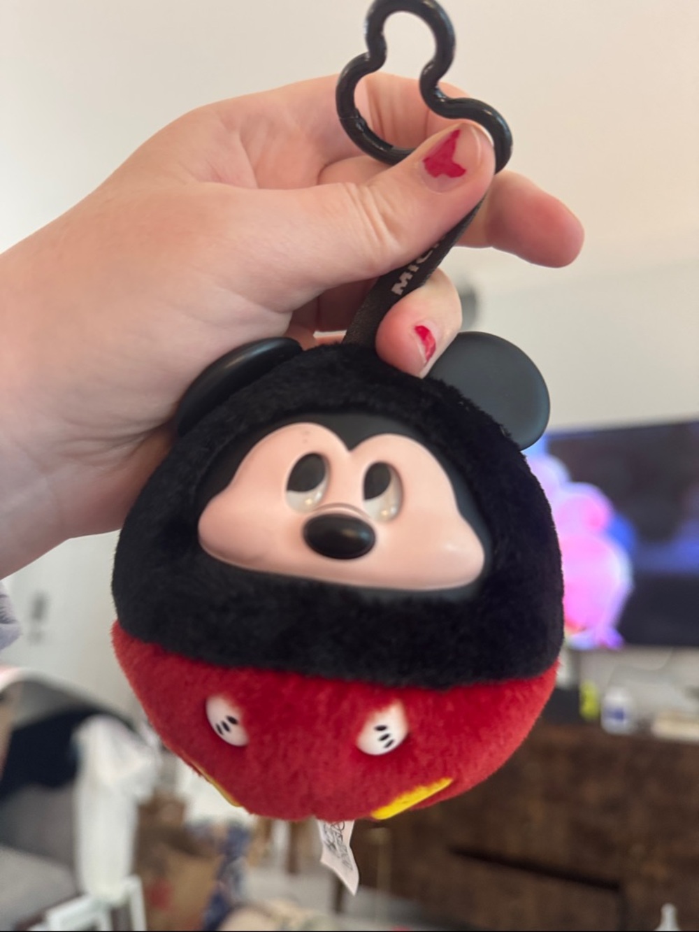 Plush Disney Mickey Mouse Clip-On Keychain - Black & Red miniso